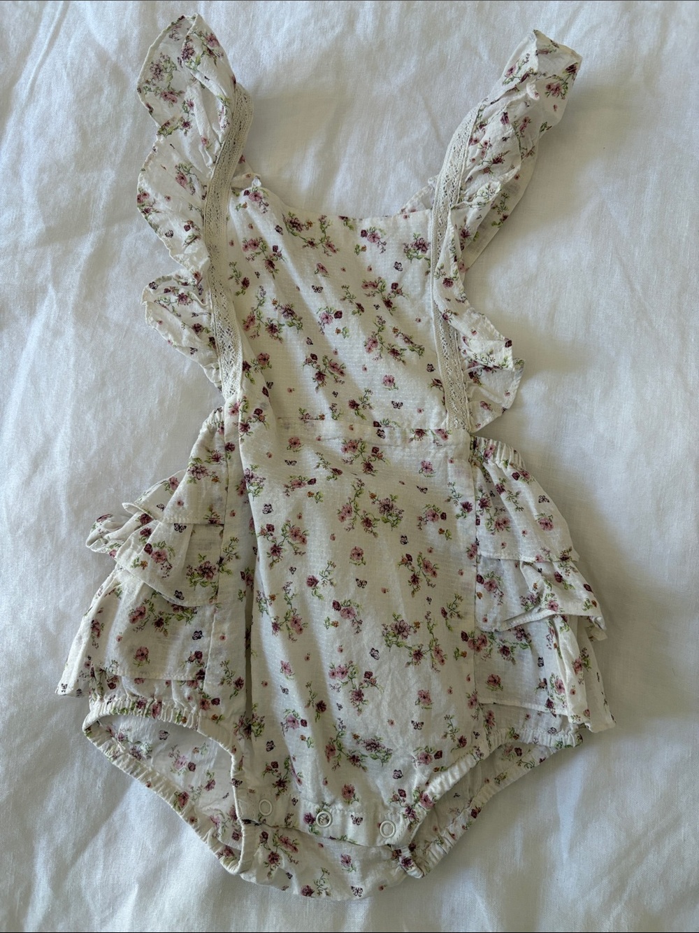 Jamie Kay Toddler Girl’s Cream Floral Baby Romper with Pink Rose Print